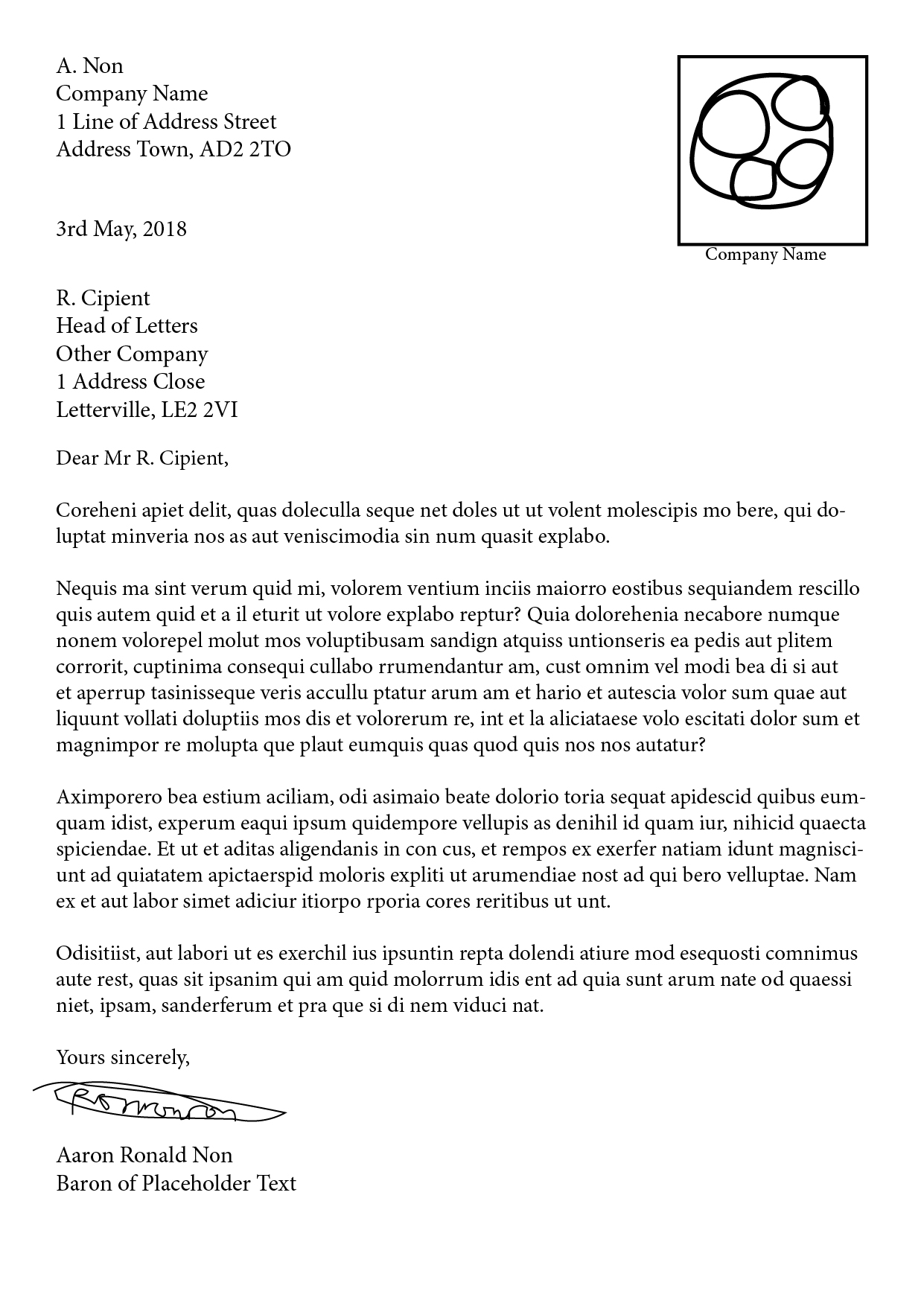 Example of a business letter layout and features